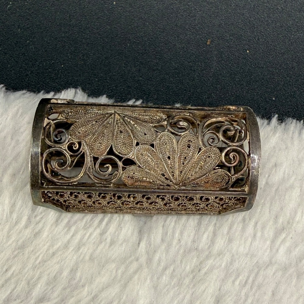 Vintage Sterling Silver Brooch Vinaigrette Japanese Export - Picture 2 of 13